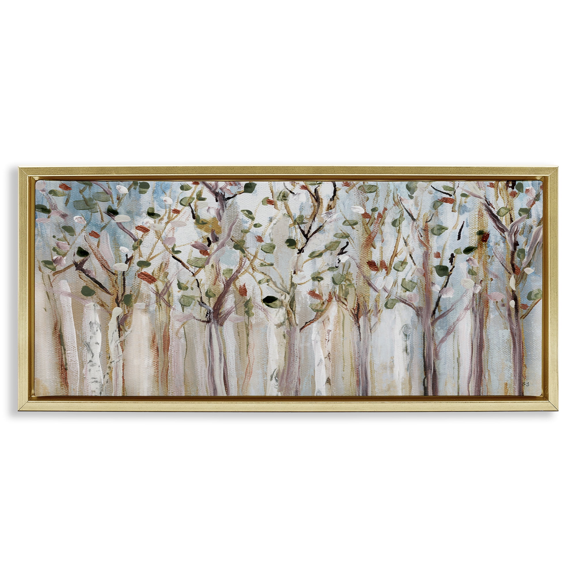 Gold Framed Abstract Birch Forest Landscape Canvas Print, 25 x 11