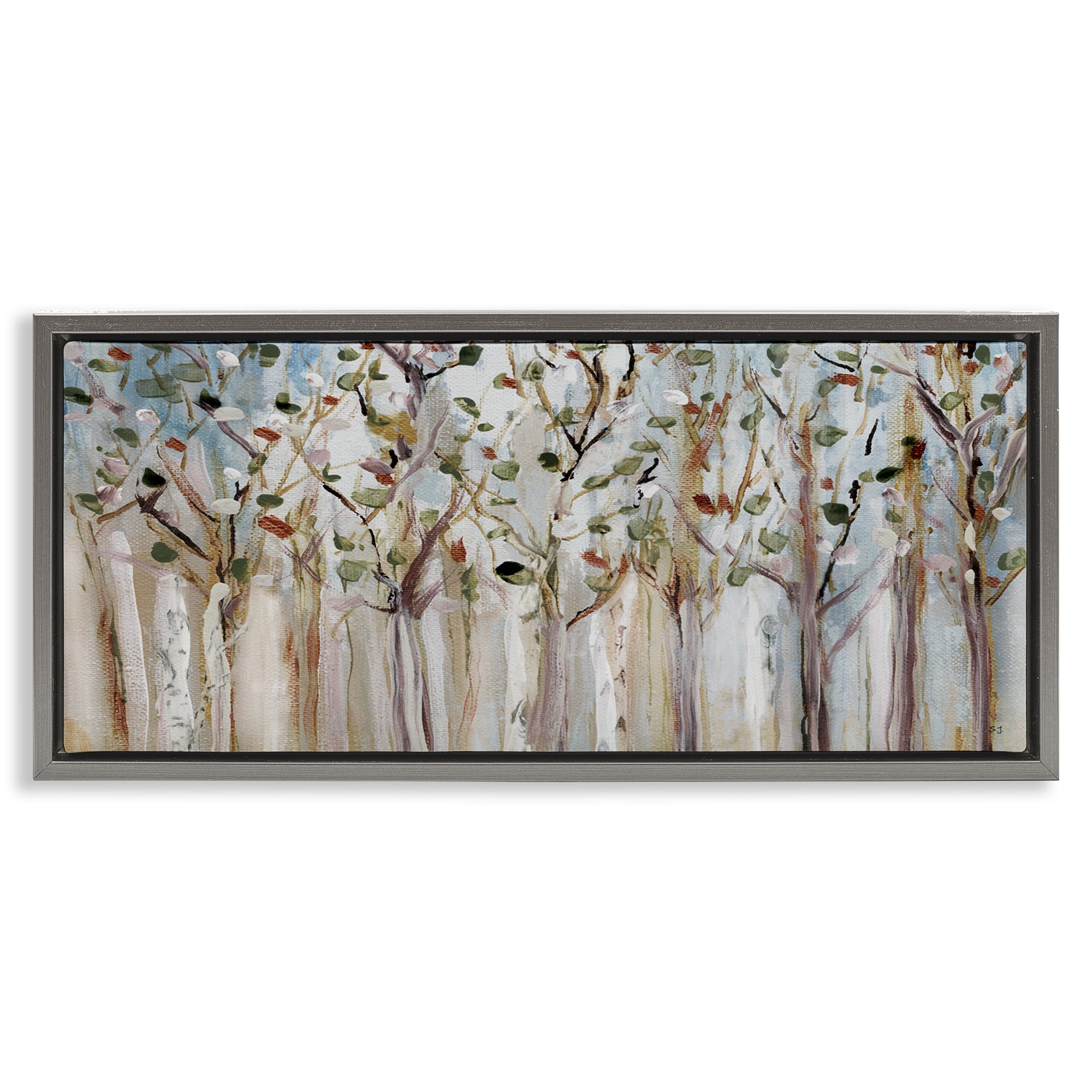 Bare Branch Trees Birch Forest Gray Floating Frame Canvas Art, 25 x 11 ...