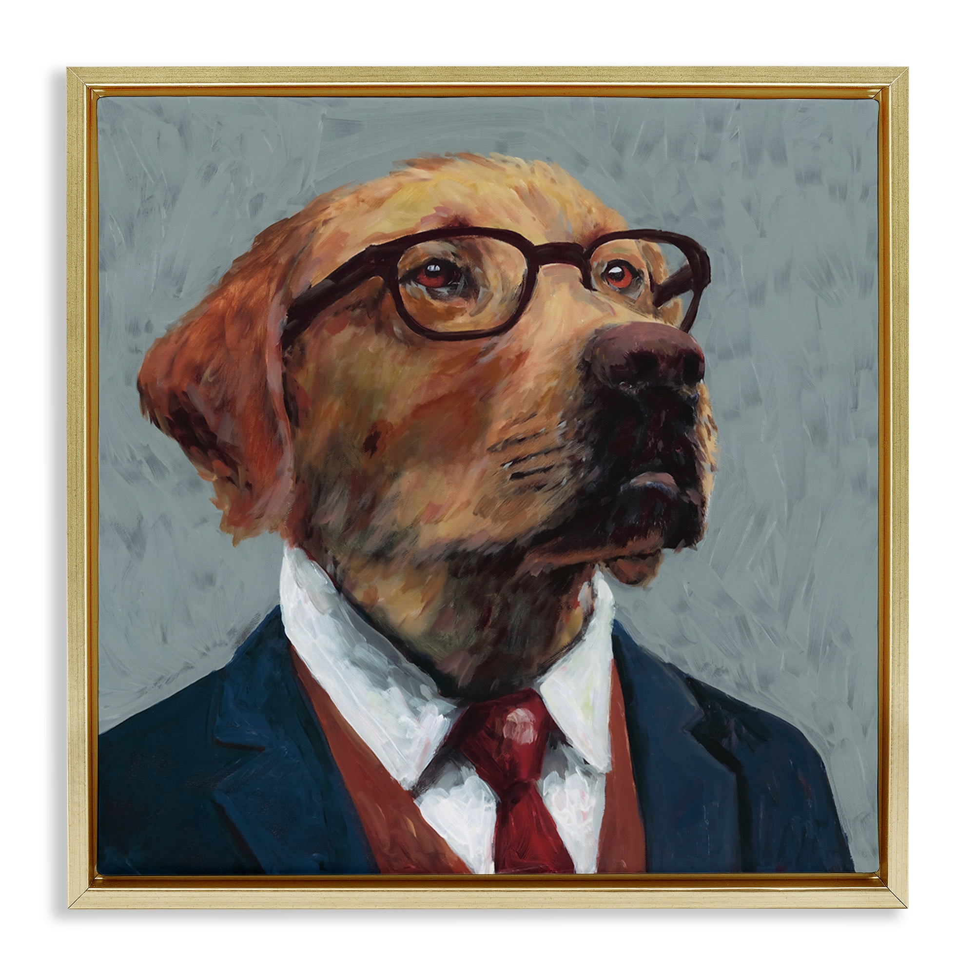 Stupell Industries Bark Kent Portrait Gold Framed Floater Canvas Wall Art, design by Studio Bautista