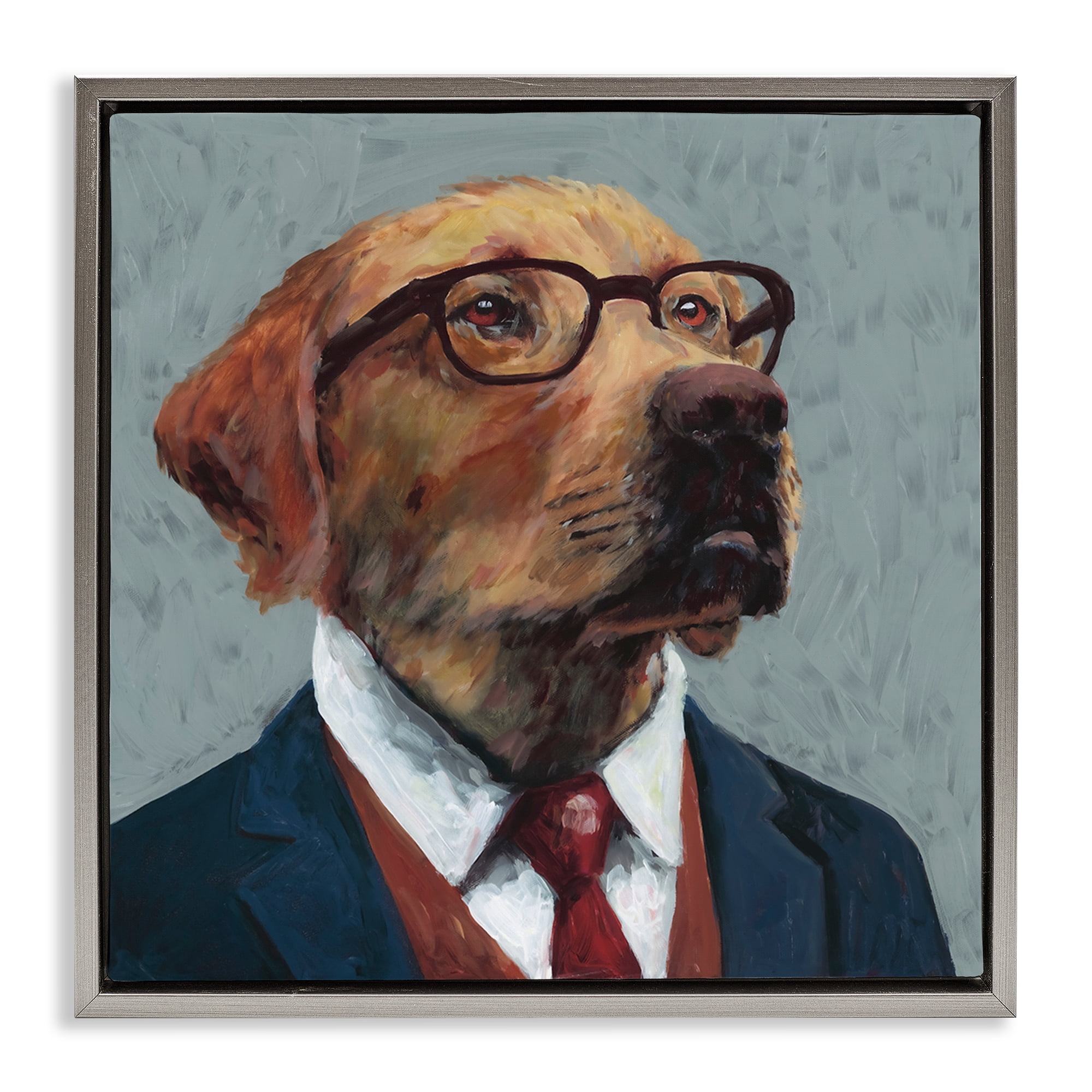 Stupell Industries Bark Kent Portrait Gray Framed Floater Canvas Wall Art, design by Studio Bautista