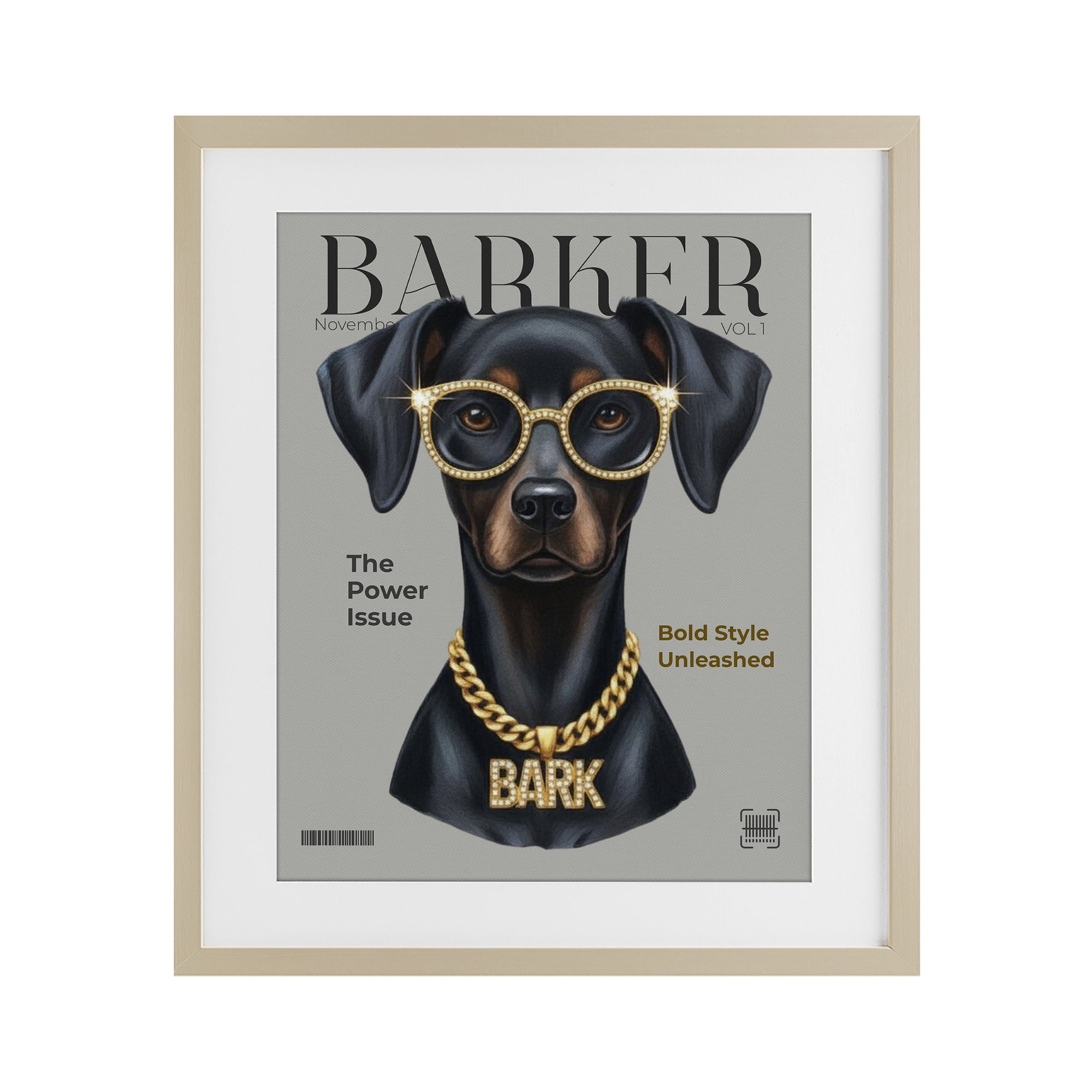 Stupell Industries Barker Dog Fashion Magazine Birch Framed Print Under Glass, design by A Barefoot Stylist