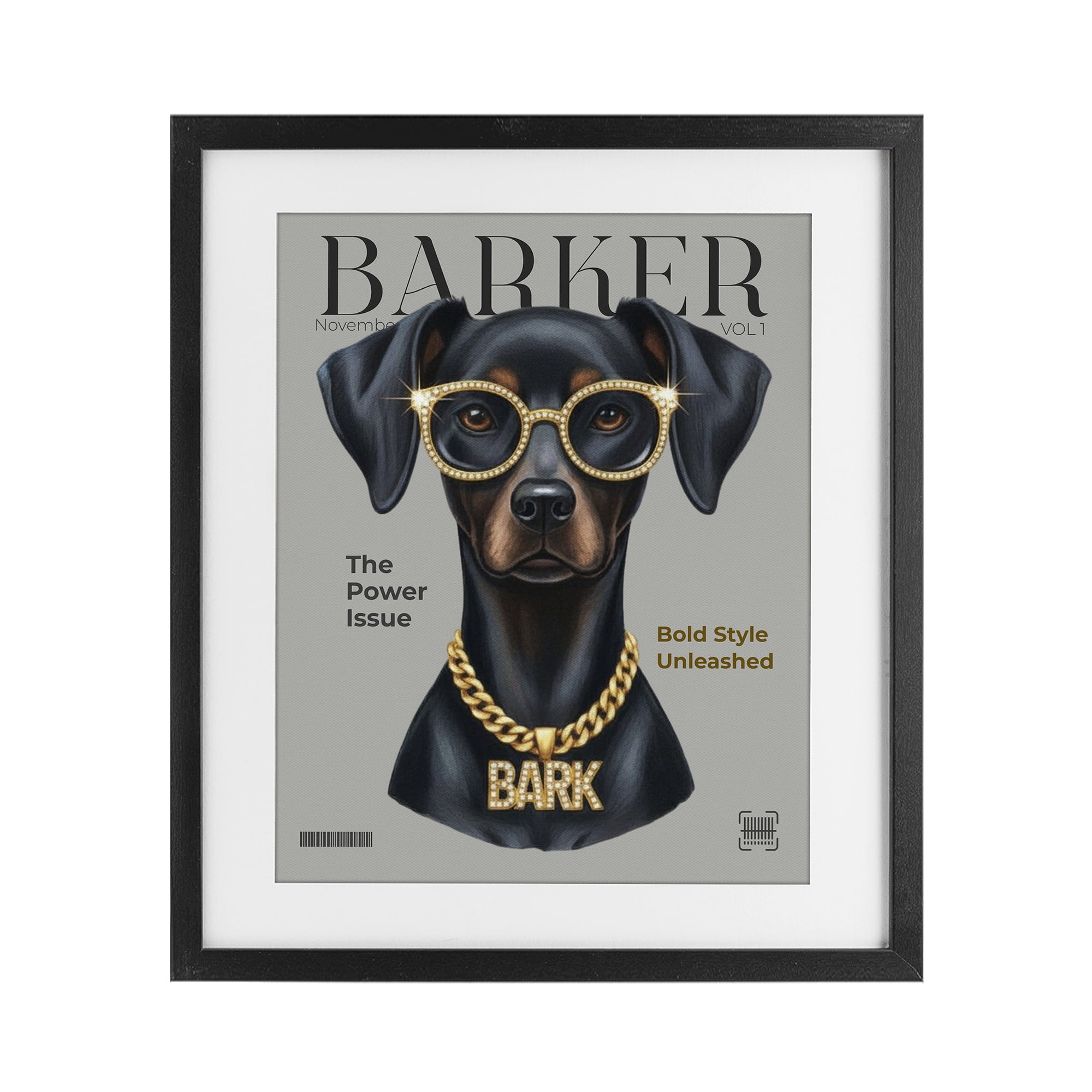 Stupell Industries Barker Dog Fashion Magazine Black Framed Print Under Glass, design by A Barefoot Stylist