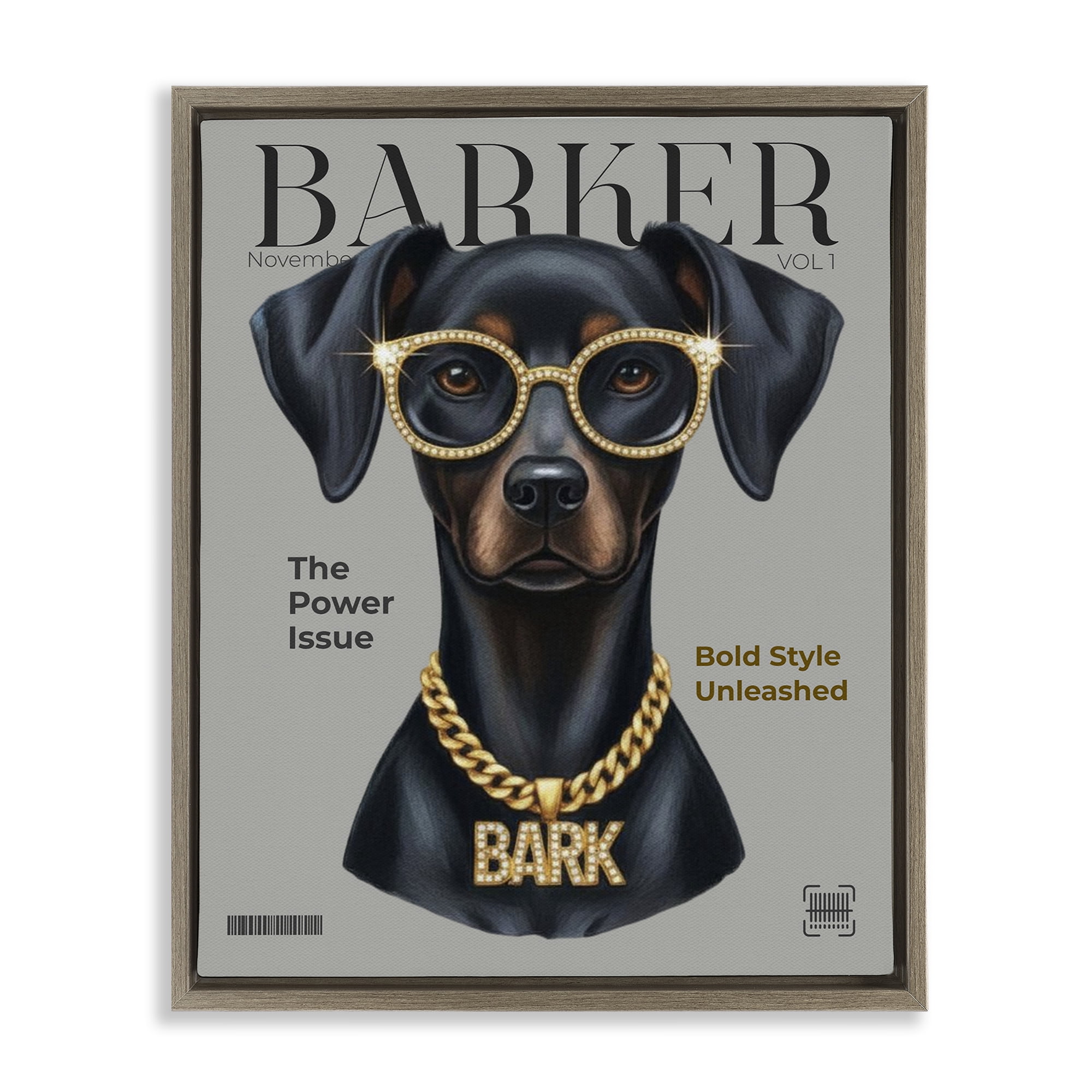 Stupell Industries Barker Dog Fashion Magazine Brown Framed Floater Canvas Wall Art, design by A Barefoot Stylist