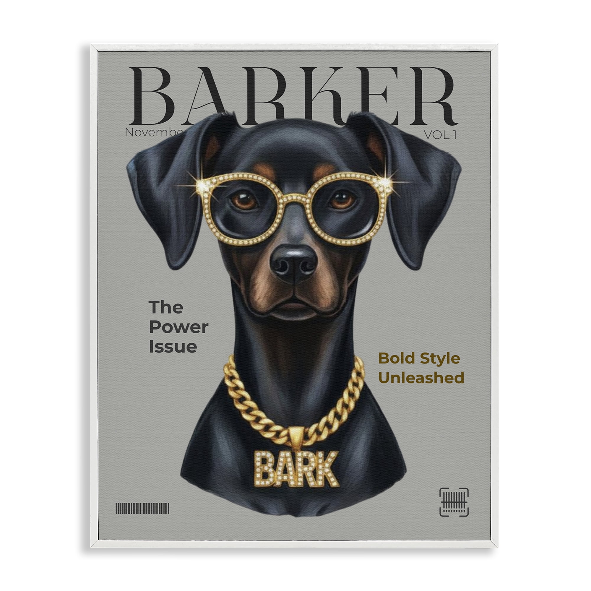 Stupell Industries Barker Dog Fashion Magazine White Framed Giclee Art, design by A Barefoot Stylist