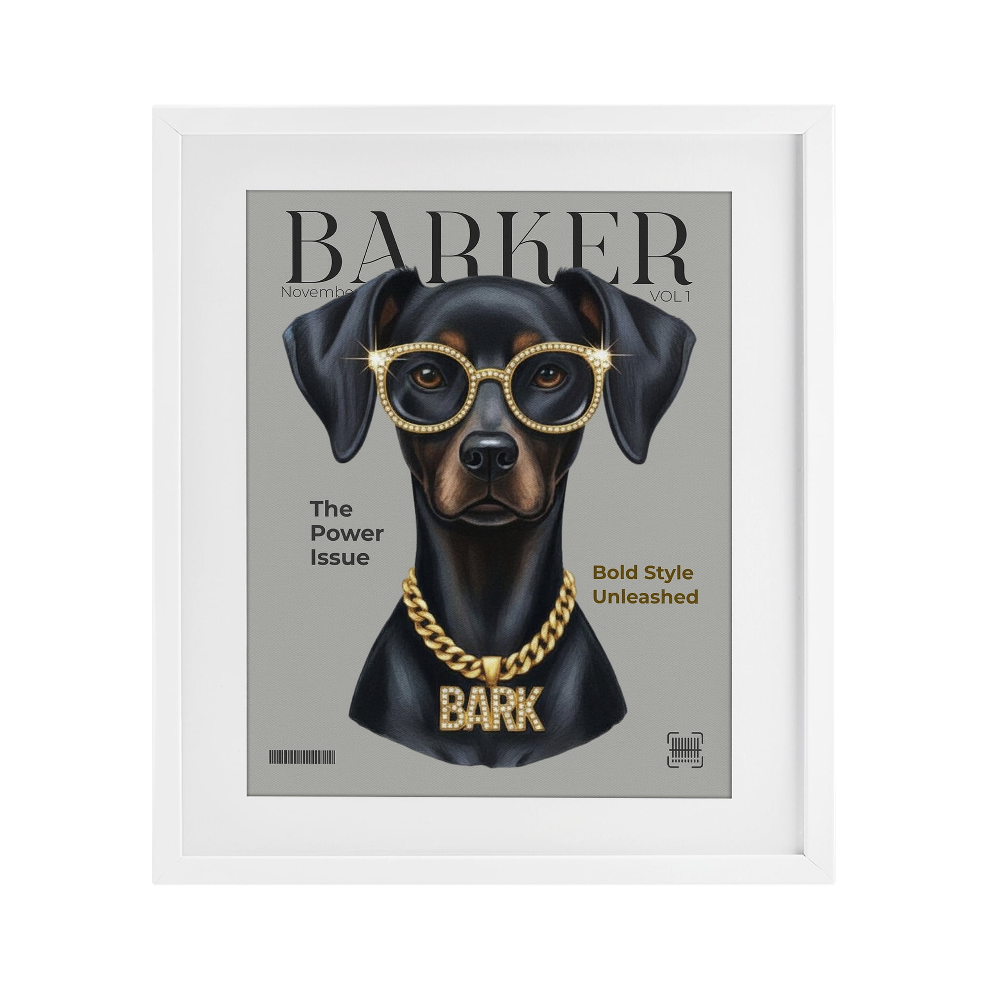 Stupell Industries Barker Dog Fashion Magazine White Framed Print Under Glass, design by A Barefoot Stylist