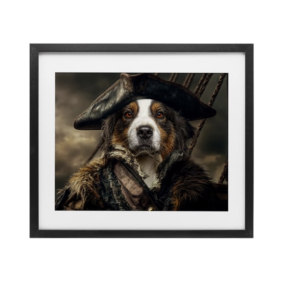 Stupell Industries Barking Buccaneer Pirate Dog Black Framed Print Under Glass design by Kelley Parker, 13 x 16