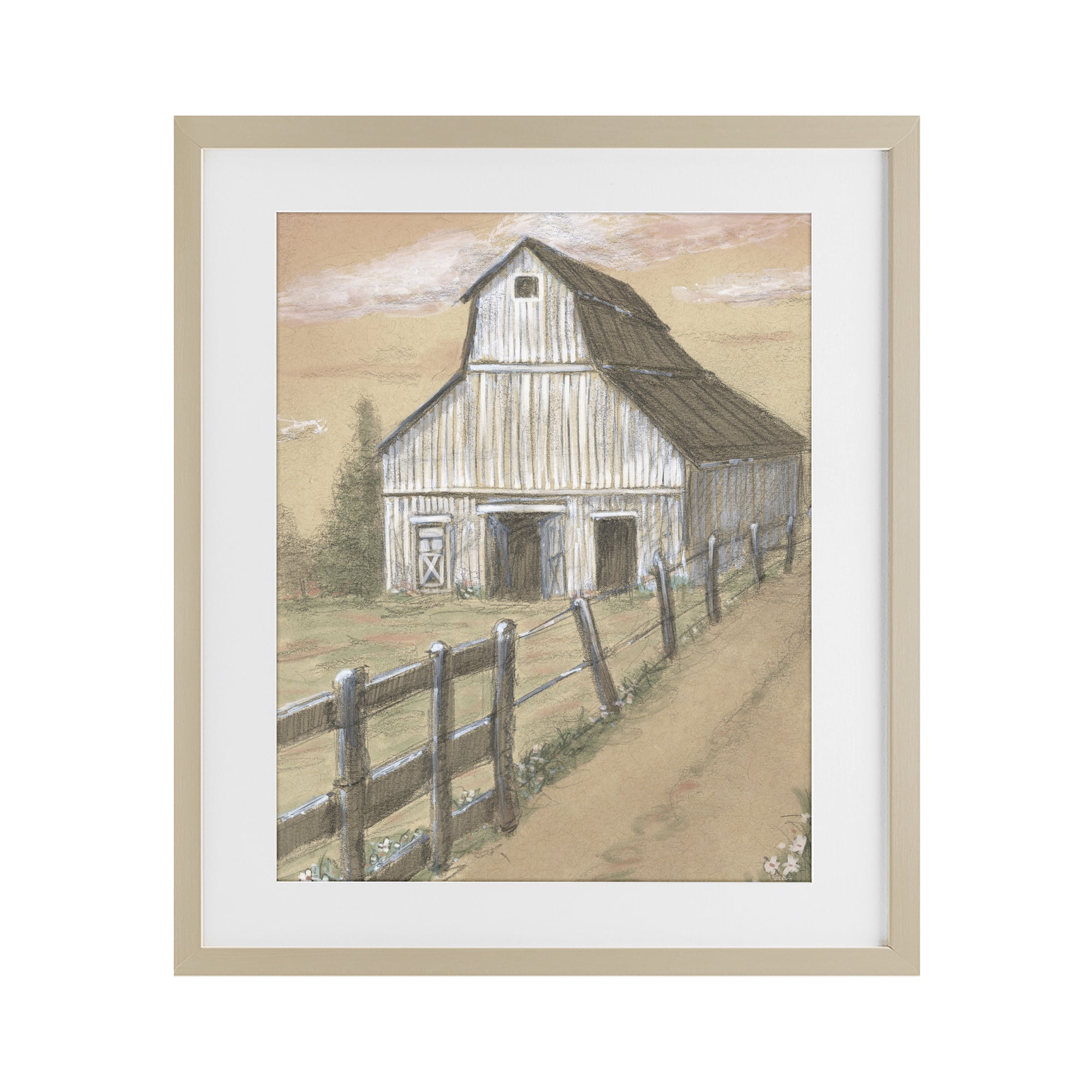 Stupell Industries Barn Fence Drawing Birch Framed Print Under Glass, design by Patti Bishop