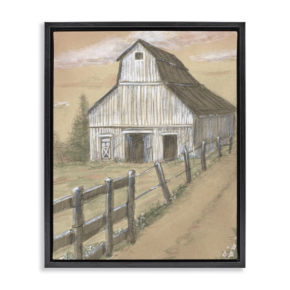 Stupell Industries Rustic Lodge Barn Fence Drawing Black Floating Frame Canvas Art, 17 x 21, by Patti Bishop