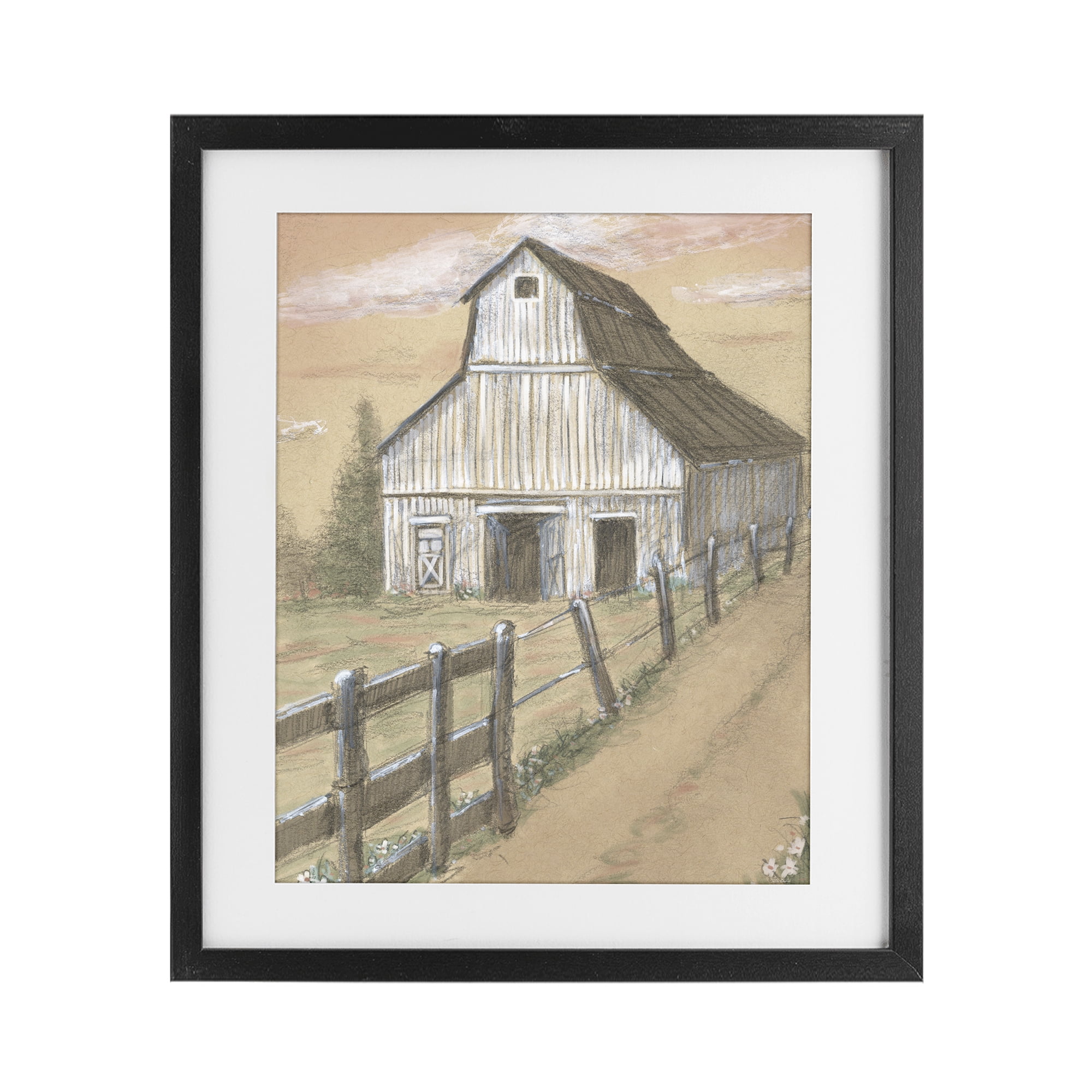 Stupell Industries Barn Fence Drawing Black Framed Print Under Glass, design by Patti Bishop