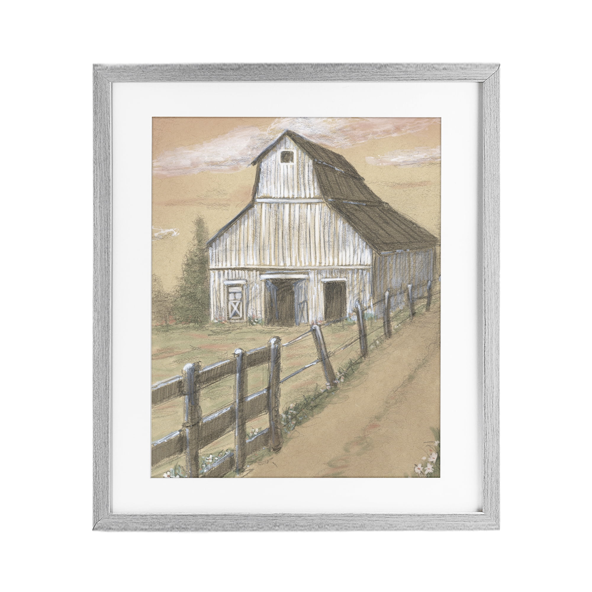Stupell Industries Barn Fence Drawing Gray Framed Print Under Glass, design by Patti Bishop