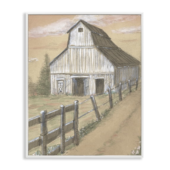 Stupell Industries Rustic Lodge Barn Fence Drawing White Framed Giclee Art, 11 x 14, by Patti Bishop