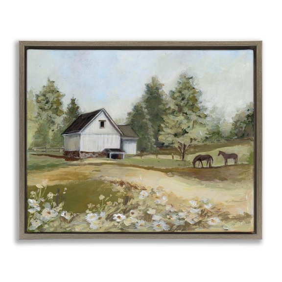Stupell Industries Barn Field Landscape Brown Framed Floater Canvas Wall Art, design by Susan Winget