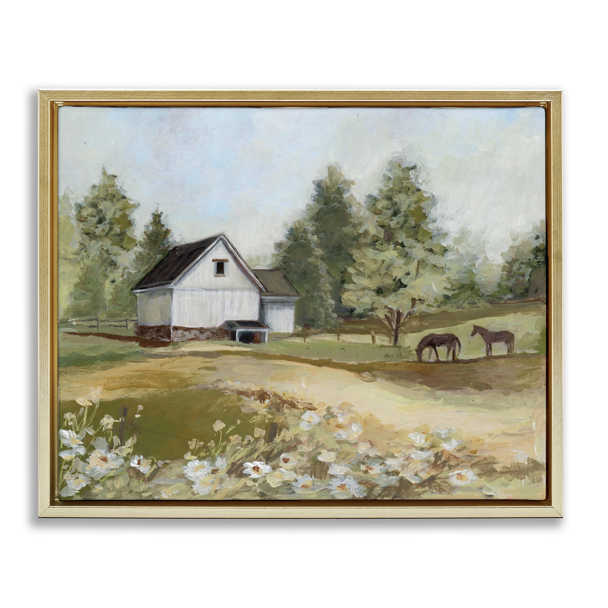 Stupell Industries Barn Field Landscape Gold Framed Floater Canvas Wall Art, design by Susan Winget