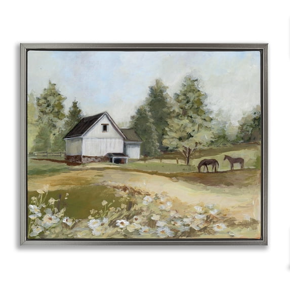 Stupell Industries Traditional Barn Field Landscape Gray Floating Frame Canvas Art, 21 x 17, by Susan Winget
