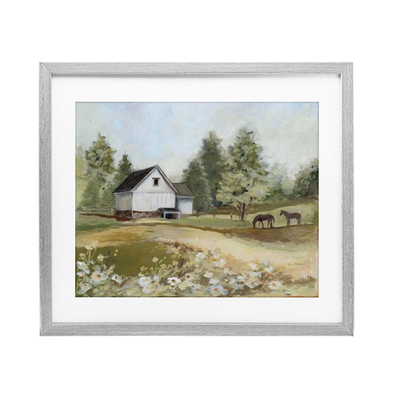 Stupell Industries Barn Field Landscape Gray Framed Print Under Glass, design by Susan Winget