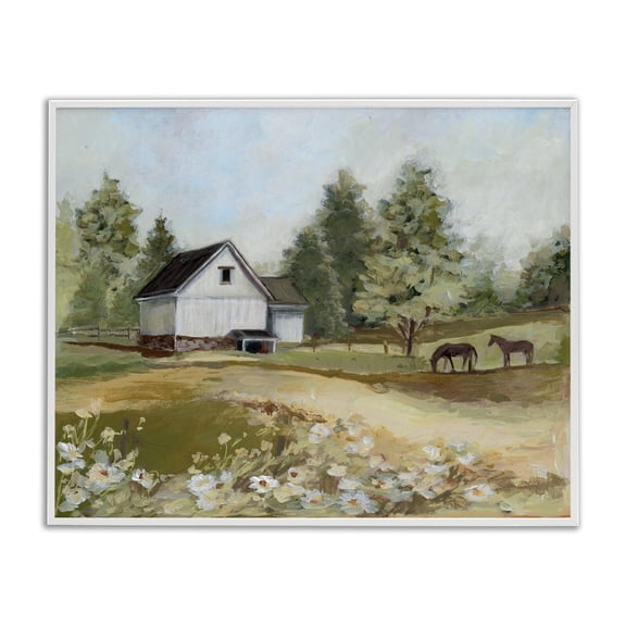 Stupell Industries Barn Field Landscape White Framed Giclee Art, design by Susan Winget