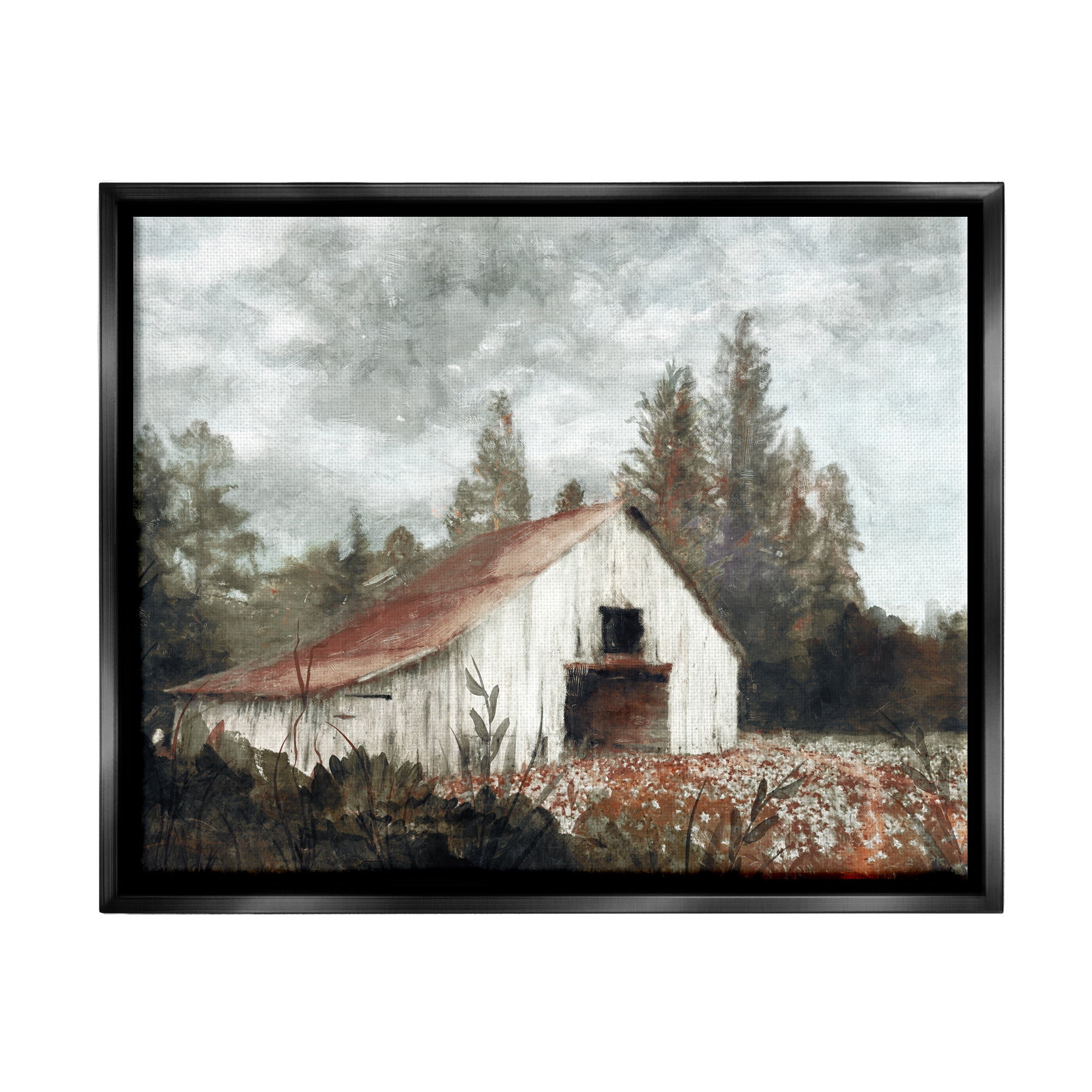 Stupell Industries Barn In Meadow Landscape Landscape Painting Black Floater Framed Art Print Wall Art