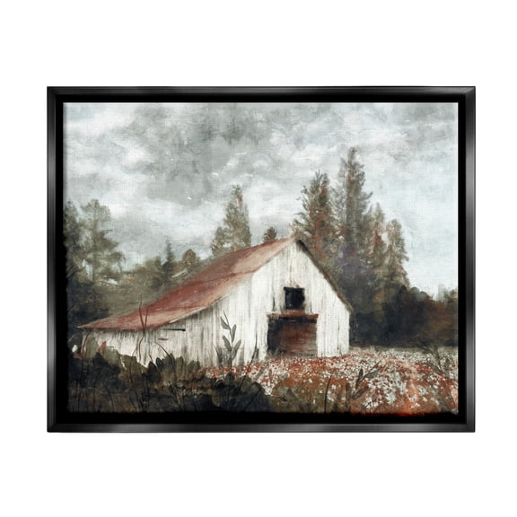 Stupell Industries Barn In Meadow Landscape Landscape Painting Black Floater Framed Art Print Wall Art