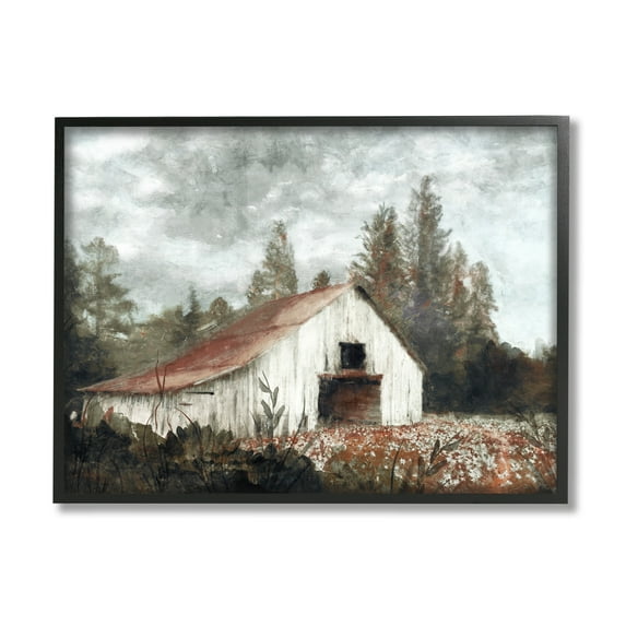 Stupell Industries Barn In Meadow Landscape Landscape Painting Black Framed Art Print Wall Art