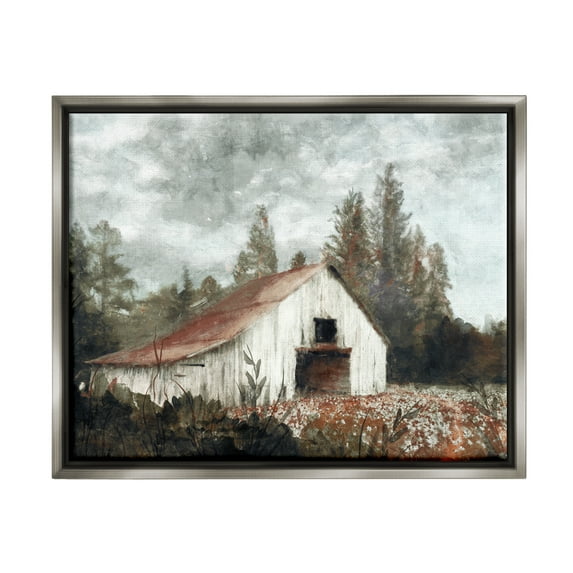 Stupell Industries Barn In Meadow Landscape Landscape Painting Gray Floater Framed Art Print Wall Art