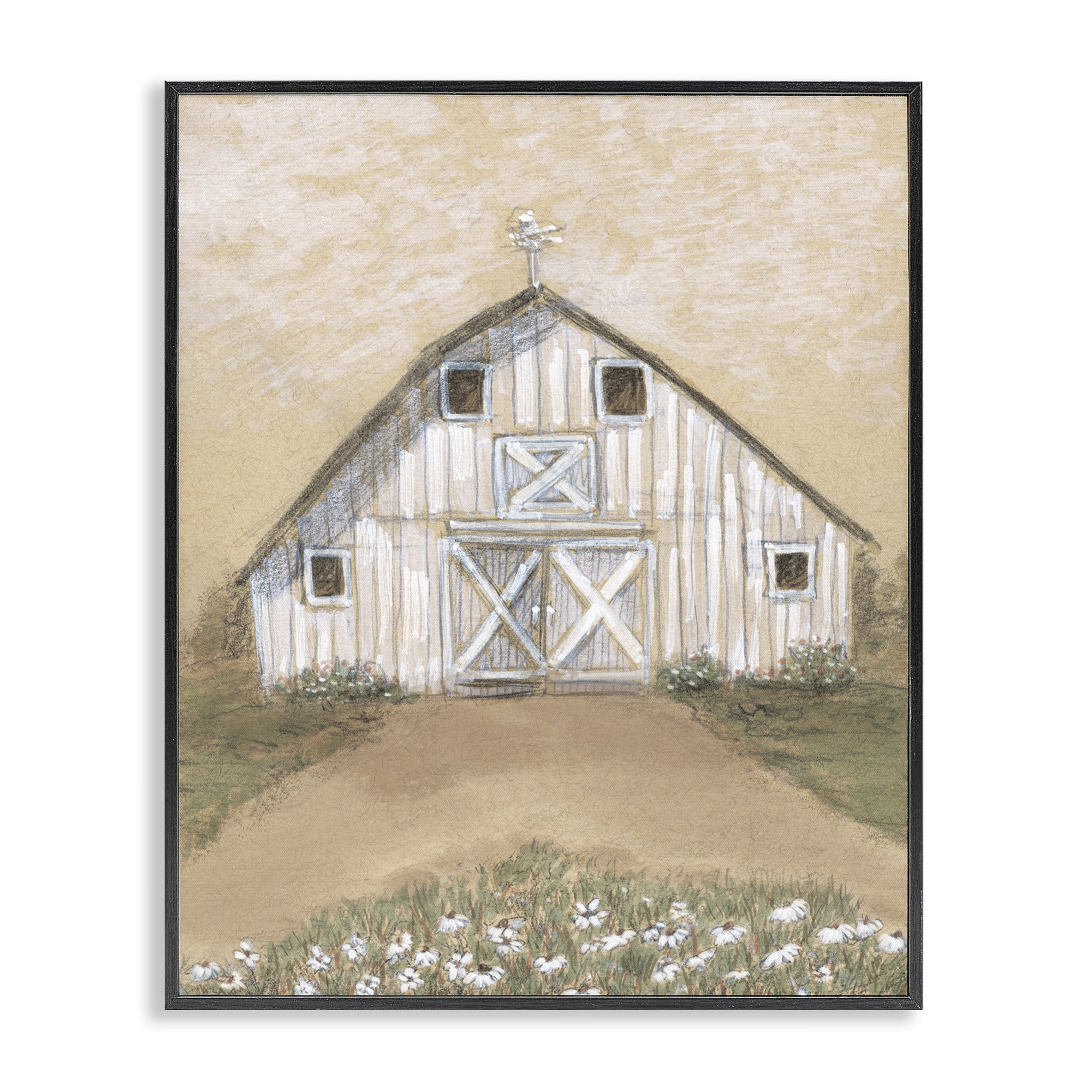 Stupell Industries Barn Lane Flowers Drawing Black Framed Giclee Art, design by Patti Bishop