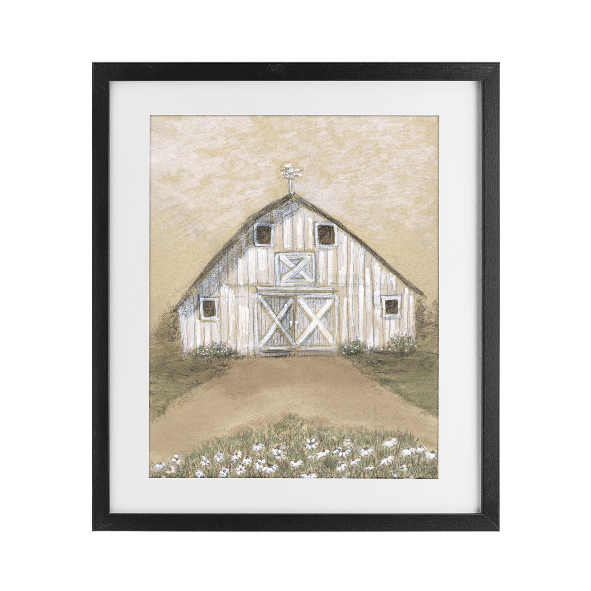 Stupell Industries Barn Lane Flowers Drawing Black Framed Print Under Glass, design by Patti Bishop
