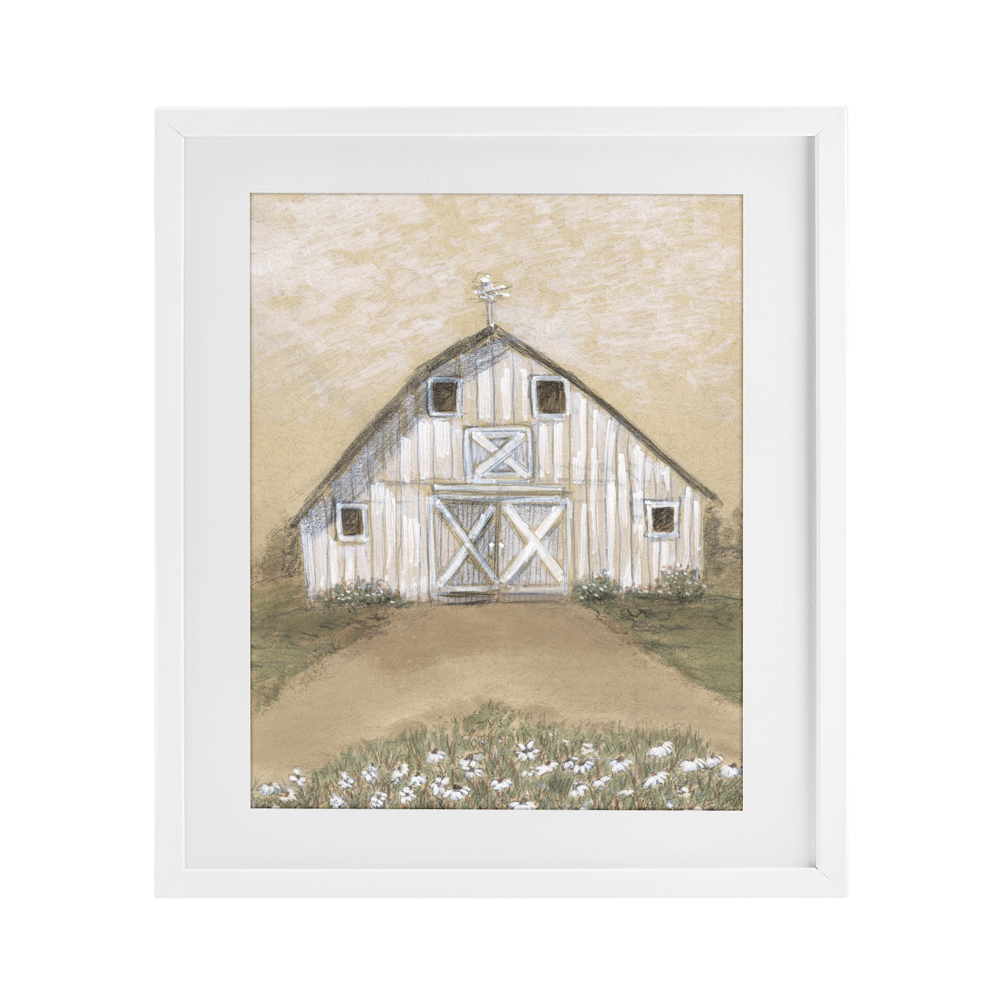 Stupell Industries Barn Lane Flowers Drawing White Framed Print Under Glass, design by Patti Bishop