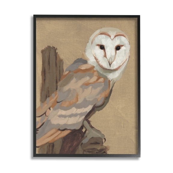 Stupell Industries Barn Owl Bird Perched Gazing Wildlife Animal Painting Painting Black Framed Art Print Wall Art, Design by Jacob Green