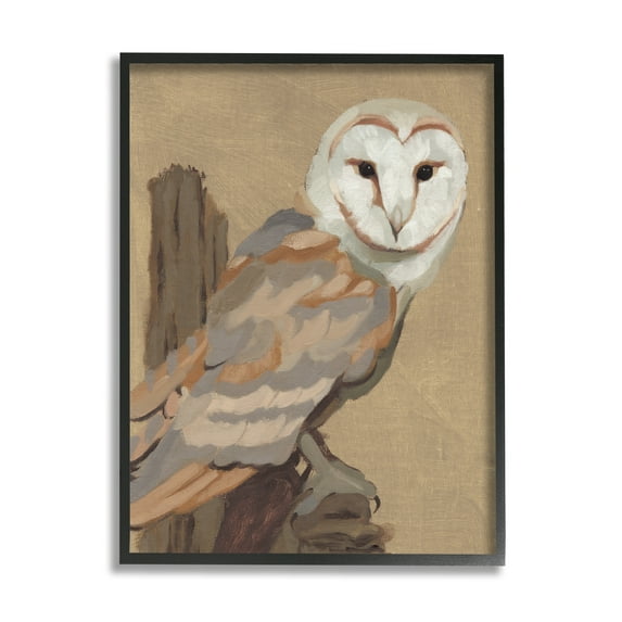 Stupell Industries Barn Owl Bird Perched Gazing Wildlife Animal Painting Painting Black Framed Art Print Wall Art, Design by Jacob Green