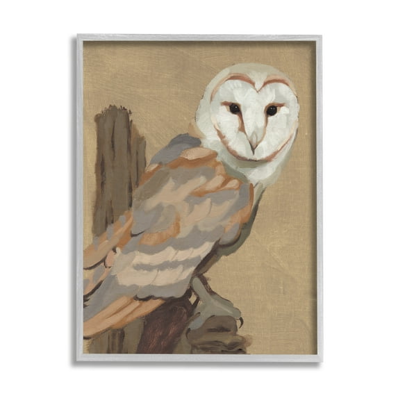 Stupell Industries Barn Owl Bird Perched Gazing Wildlife Animal Painting Painting Gray Framed Art Print Wall Art, Design by Jacob Green