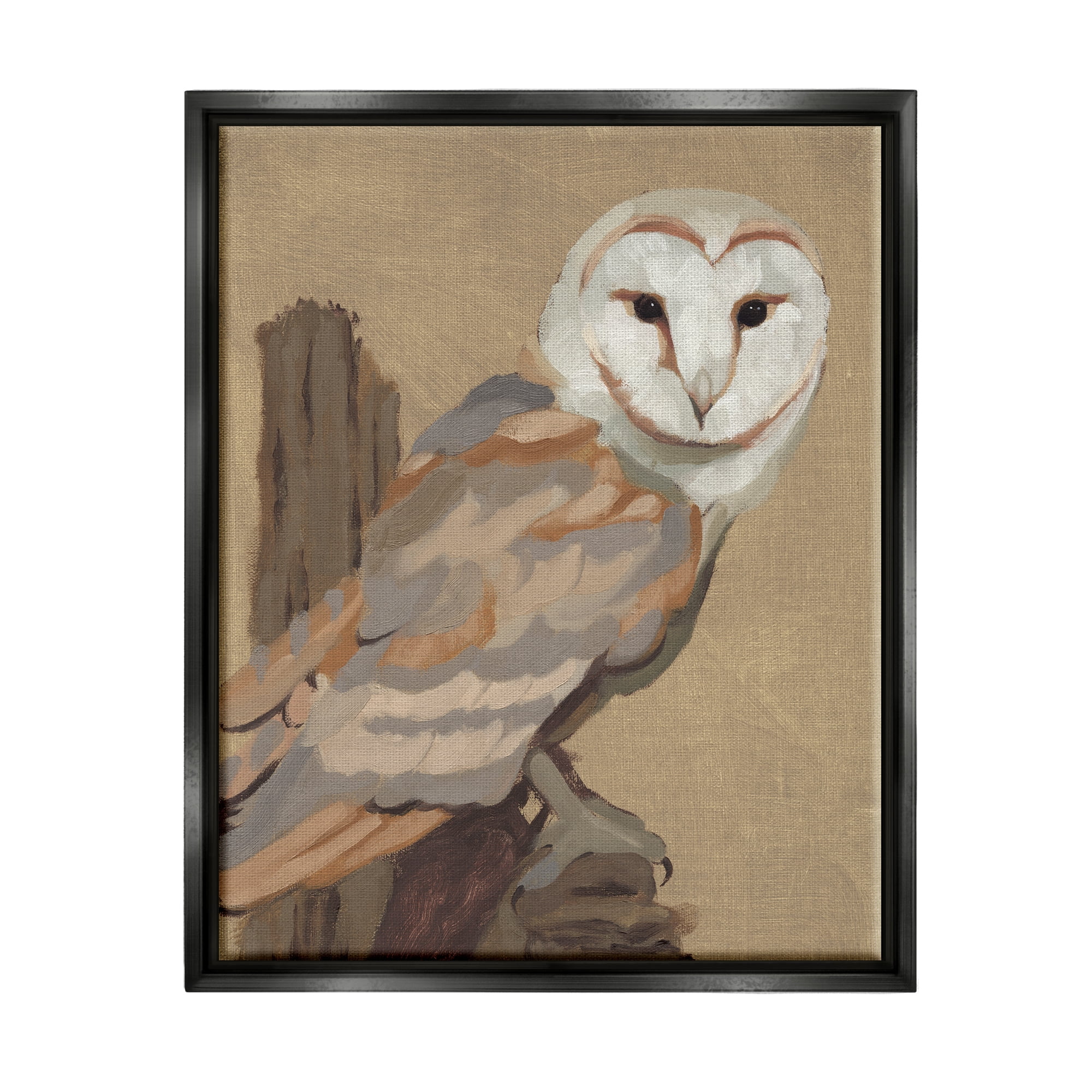 Stupell Industries Barn Owl Bird Perched Gazing Wildlife Animal Painting Painting Jet Black Floating Framed Canvas Print Wall Art, Design by Jacob Green