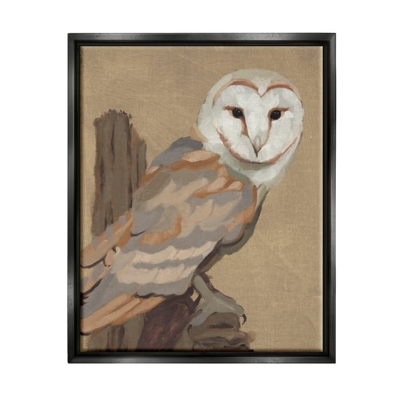 Stupell Industries Barn Owl Bird Perched Gazing Wildlife Animal Painting Painting Jet Black Floating Framed Canvas Print Wall Art, Design by Jacob Green