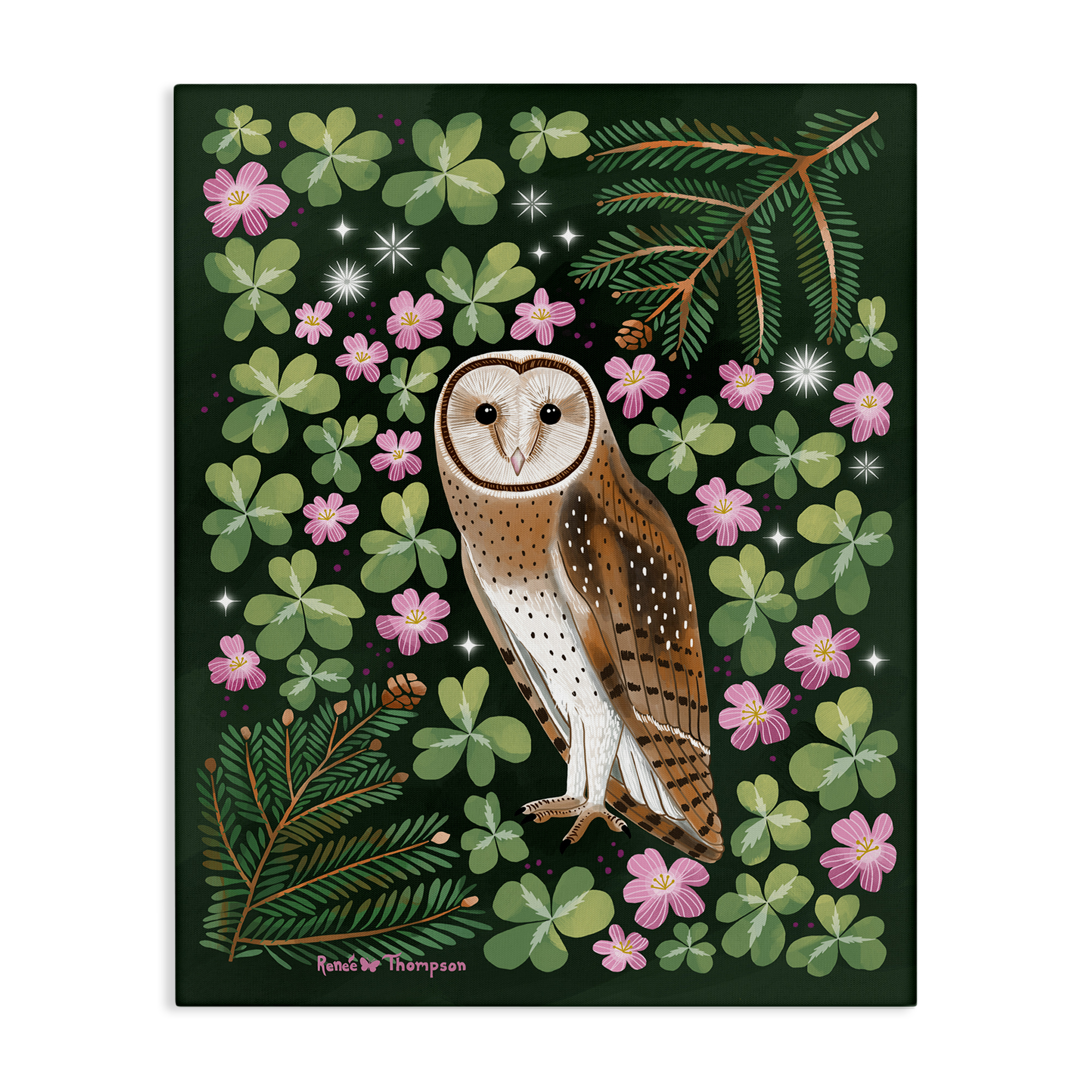 Stupell Industries Barn Owl & Botanicals Animals Painting Wrapped Canvas Art Print Wall Art, 24 x 30