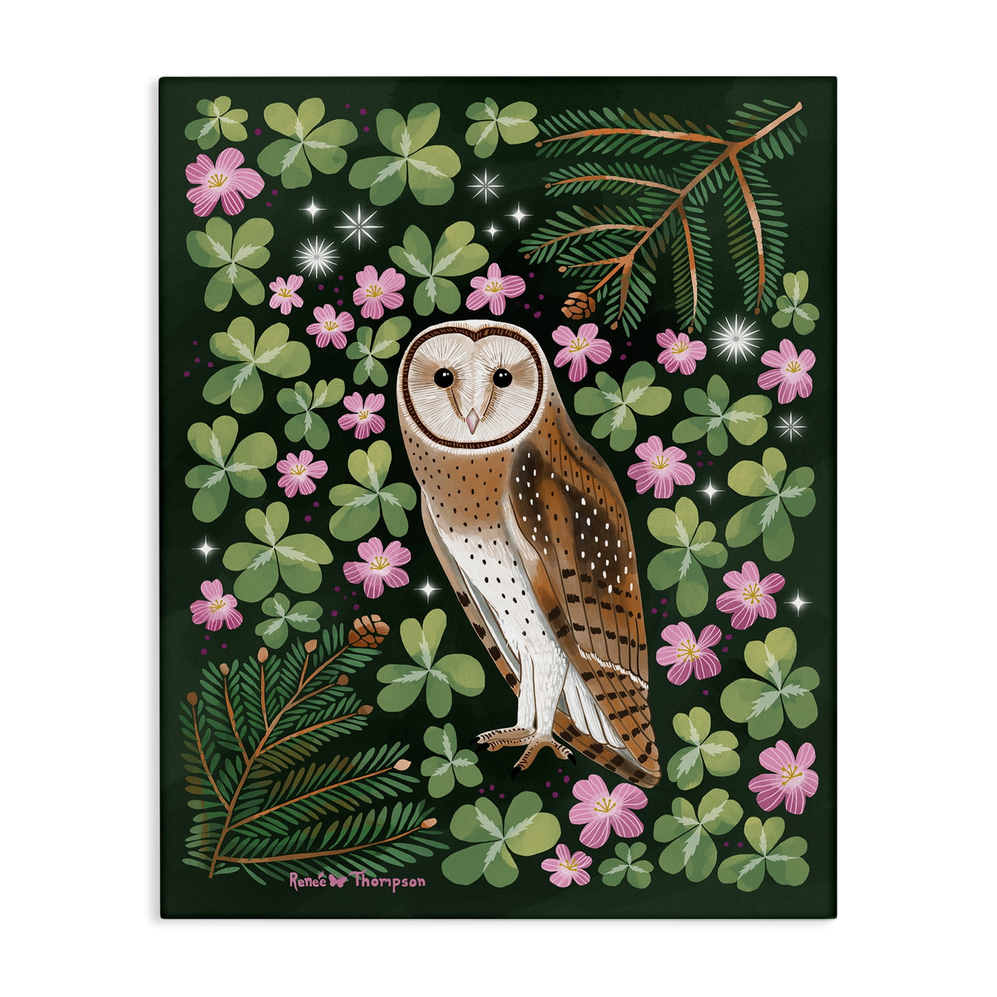 Stupell Industries Barn Owl & Botanicals Animals Painting Wrapped Canvas Art Print Wall Art, 30 x 40
