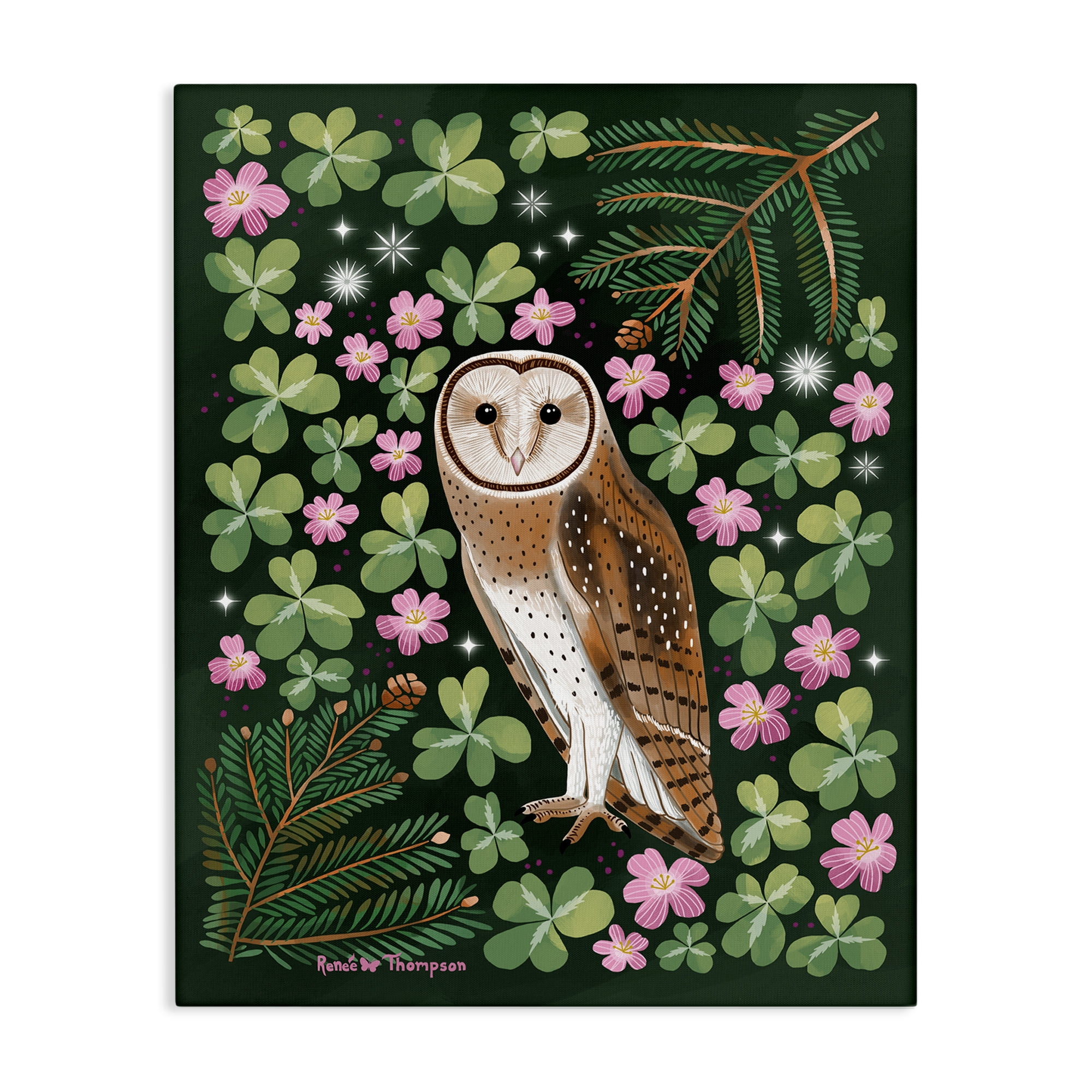 Stupell Industries Barn Owl & Botanicals Animals Painting Wrapped Canvas Art Print Wall Art, 36 x 48