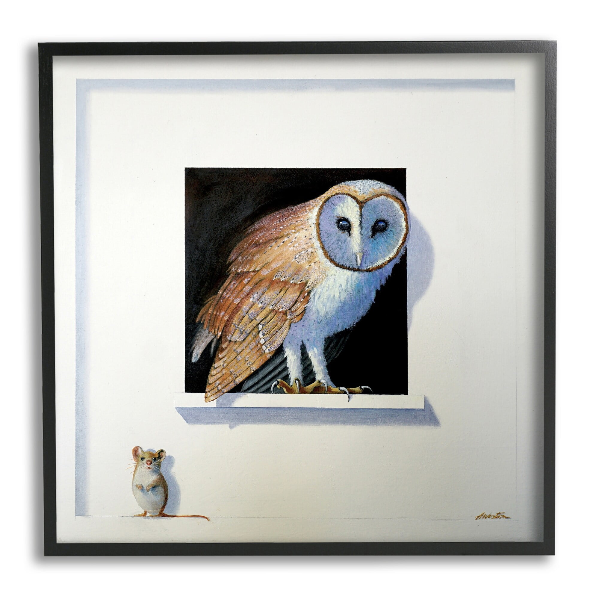 Stupell Industries Barn Owl Peeking Little Hiding Mouse Painting Painting Black Framed Art Print Wall Art, Design by Alan Weston