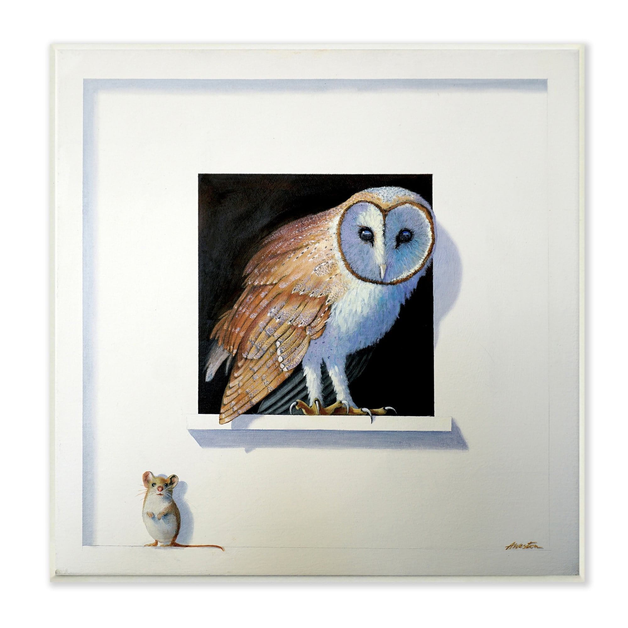 Stupell Industries Barn Owl Peeking Little Hiding Mouse Painting Painting Unframed Art Print Wall Art, Design by Alan Weston