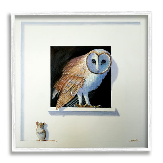 Stupell Industries Barn Owl Peeking Little Hiding Mouse Painting Painting White Framed Art Print Wall Art, Design by Alan Weston