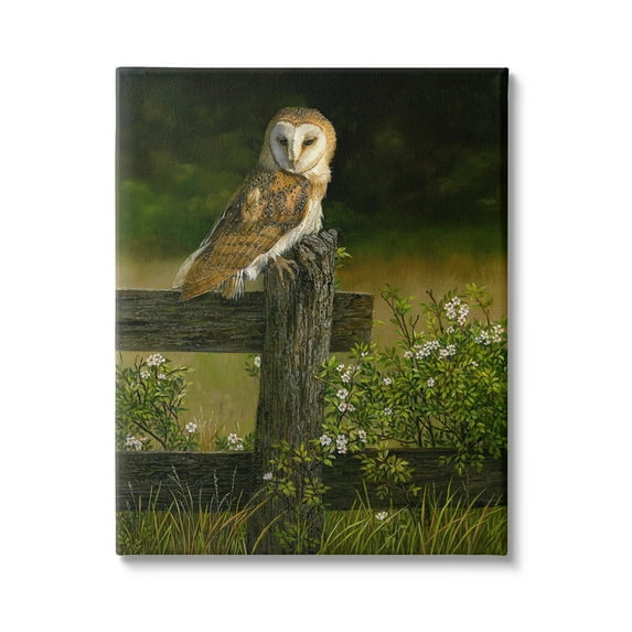Stupell Industries Barn Owl on Fence Animals & Insects Painting Gallery Wrapped Canvas Art Print Wall Art, 36 x 48