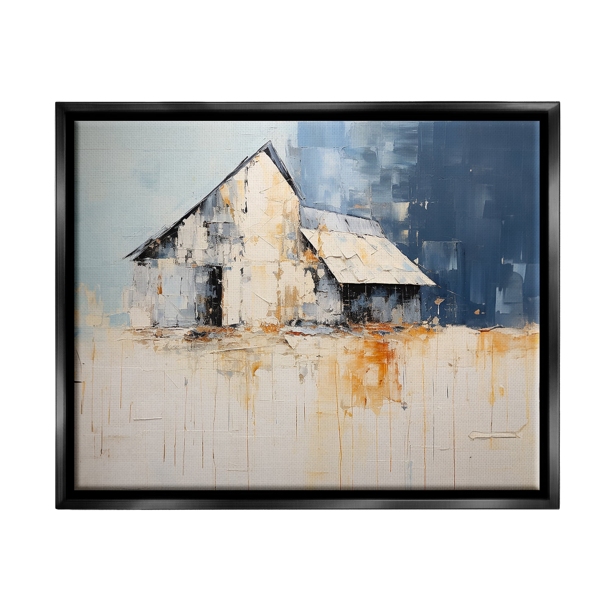 Stupell Industries Barn Painting Abstraction Abstract Painting Black Floater Framed Canvas Art Print Wall Art, 31 x 25