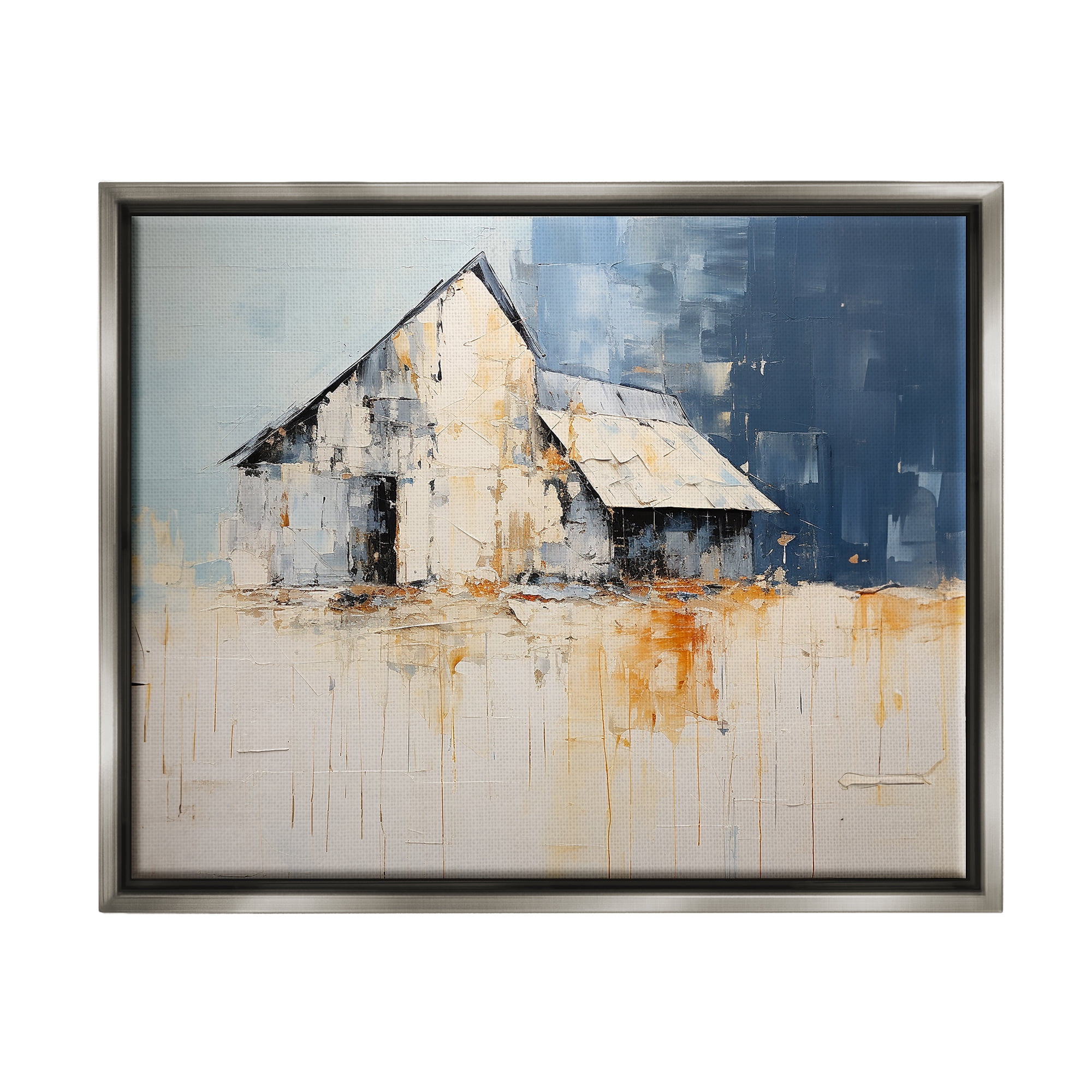 Stupell Industries Barn Painting Abstraction Abstract Painting Gray Floater Framed Canvas Art Print Wall Art, 21 x 17