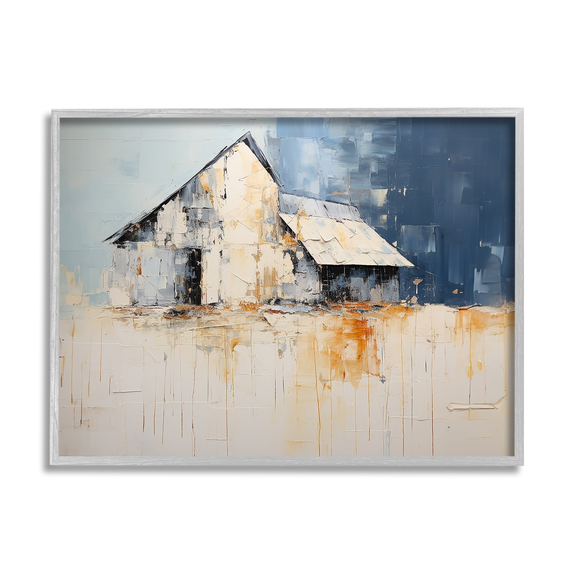 Stupell Industries Barn Painting Abstraction Abstract Painting Gray Framed Art Print Wall Art, 14 x 11