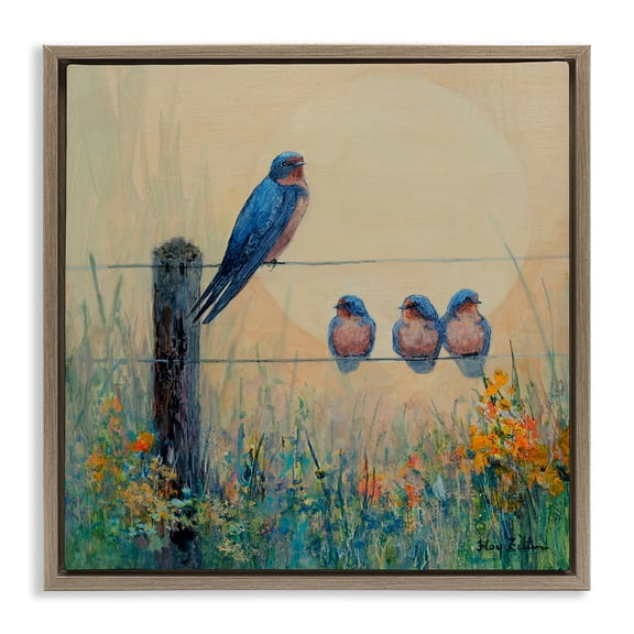 Stupell Industries Barn Swallow Family Landscape & Nature Painting Brown Floater Framed Canvas Art Print Wall Art, 25 x 25