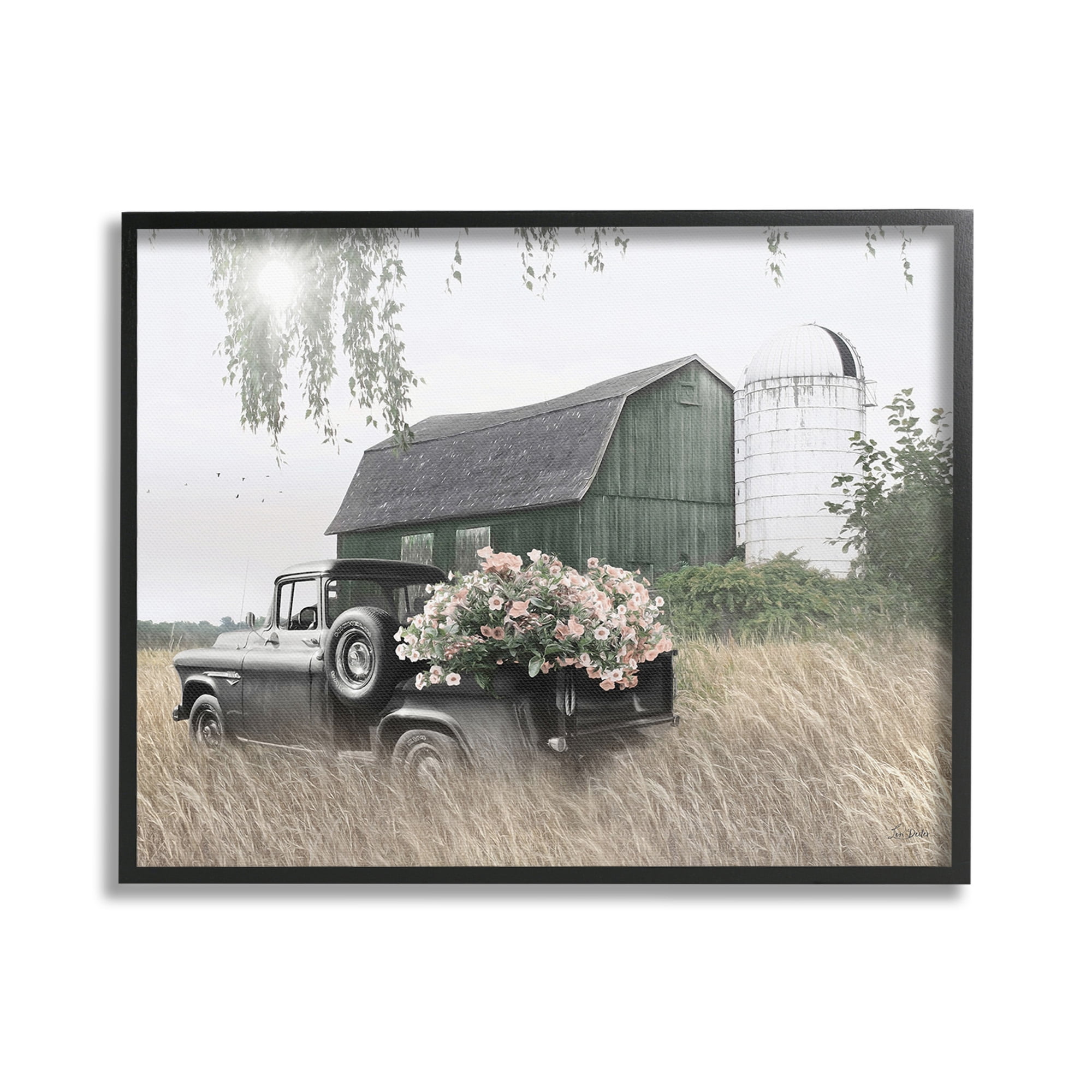 Stupell Industries Barn & Truck with Florals Landscape Photography Black Framed Art Print Wall Art, 30 x 24