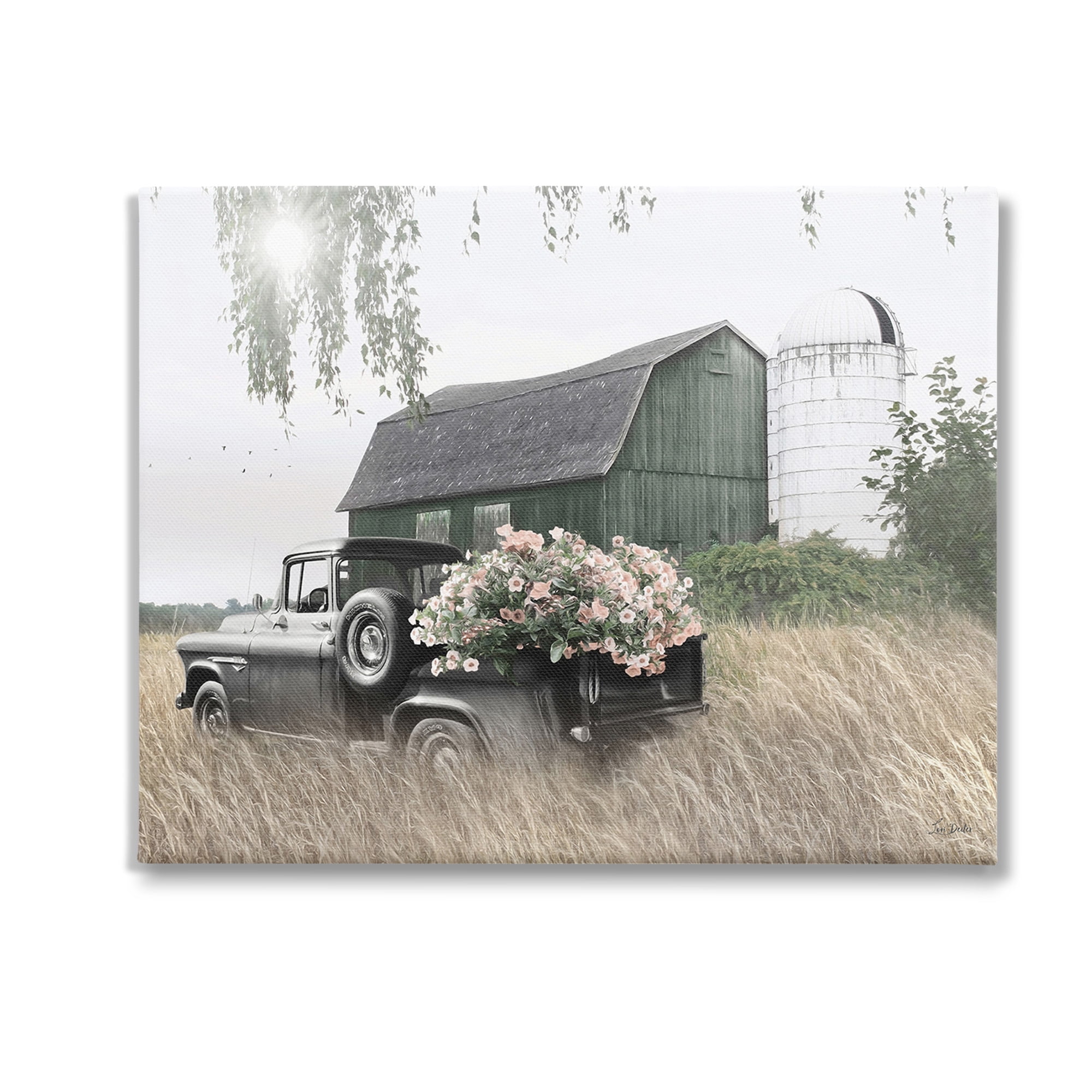 Stupell Industries Barn & Truck with Florals Landscape Photography Gallery Wrapped Canvas Art Print Wall Art, 20 x 16