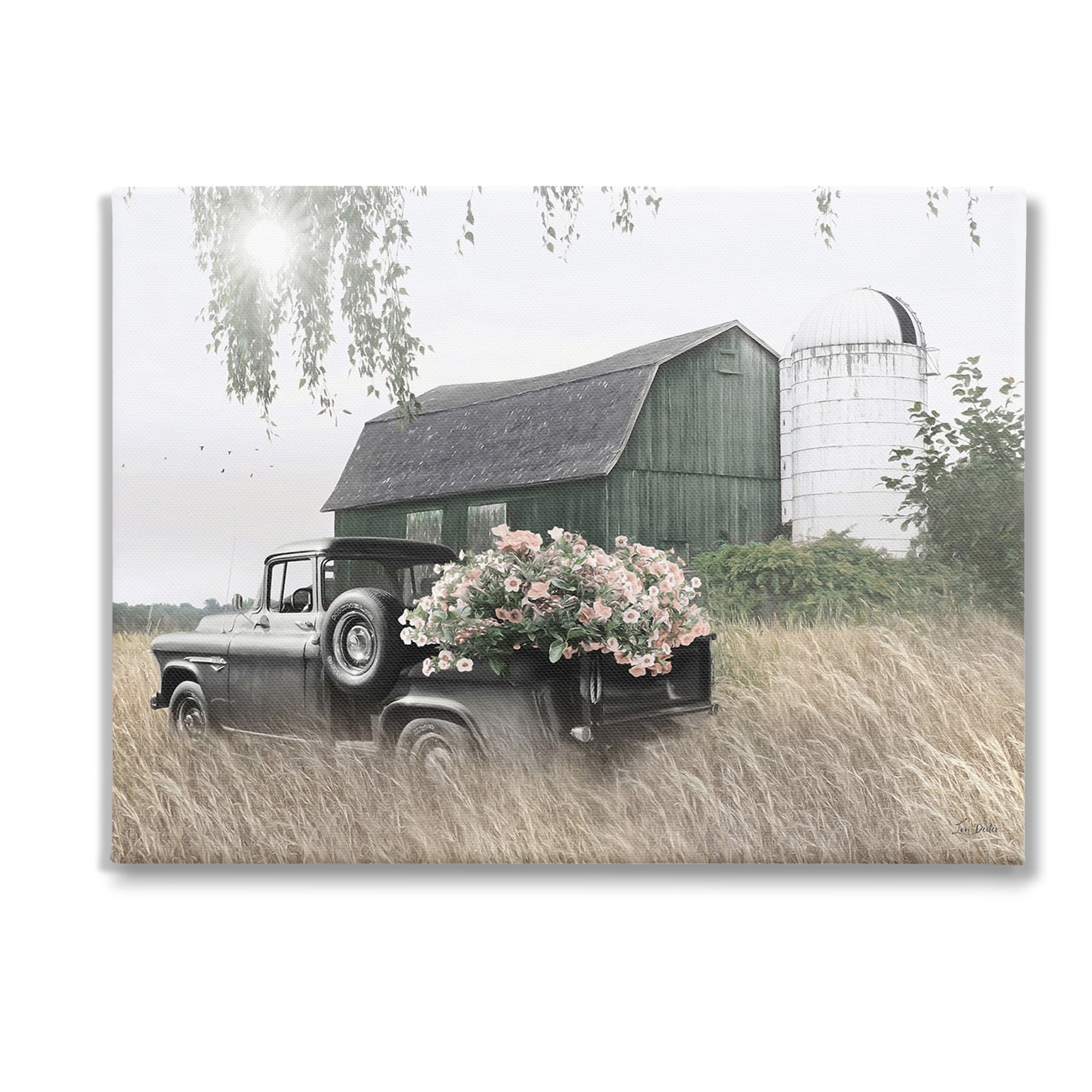 Stupell Industries Barn & Truck with Florals Landscape Photography Gallery Wrapped Canvas Art Print Wall Art, 48 x 36