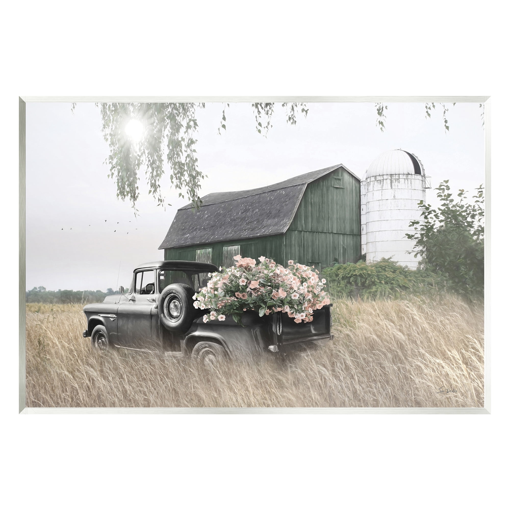 Stupell Industries Barn & Truck with Florals Landscape Photography Unframed Art Print Wall Art, 15 x 10