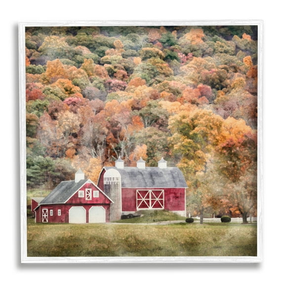 Stupell Industries Barn in Autumn Scene Nature Painting White Framed Art Print Wall Art, 17 x 17