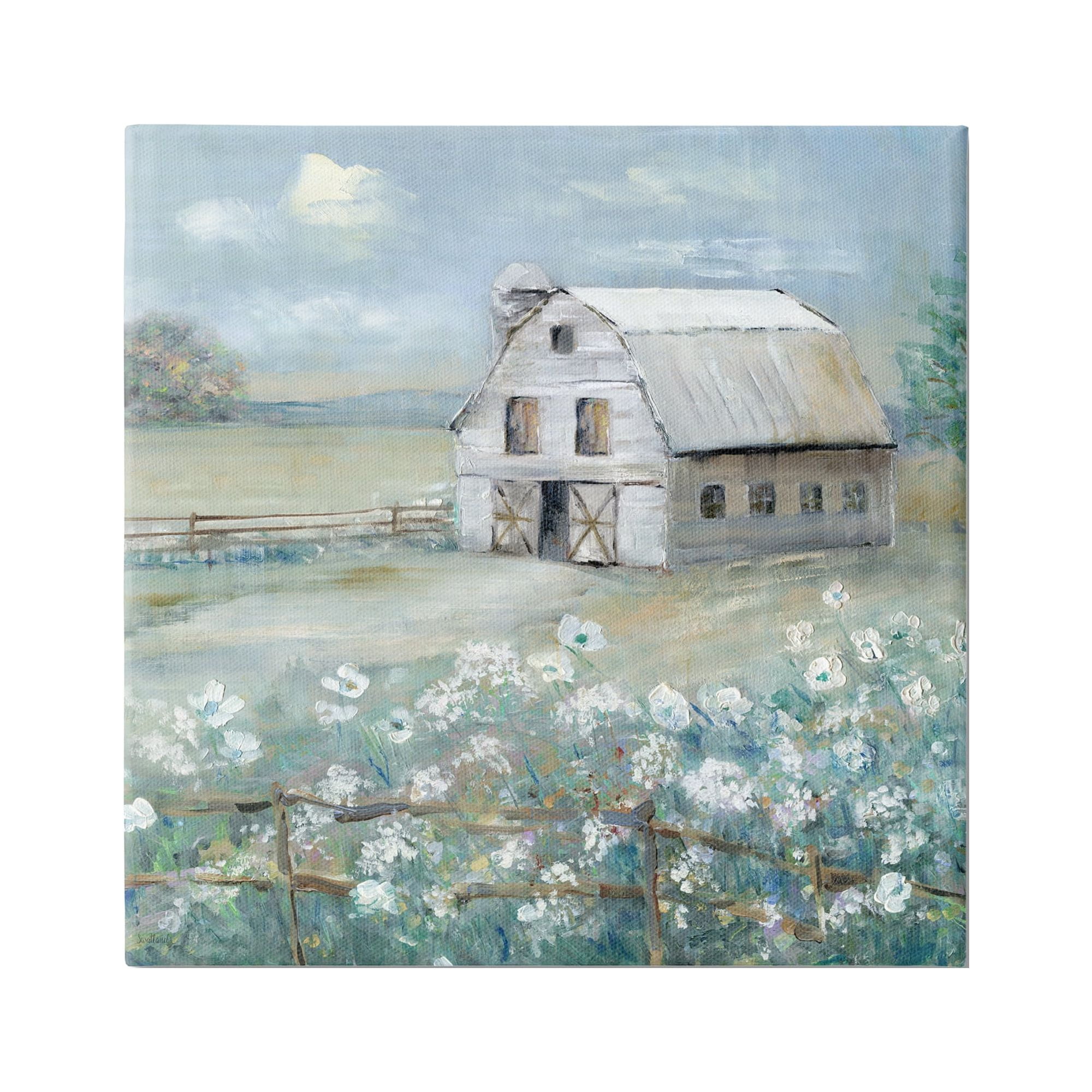 Stupell Industries Barn in Floral Meadow Landscape Painting Gallery Wrapped Canvas Art Print Wall Art, 36 x 36