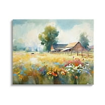 Stupell Industries Barn in Meadow Painting Landscape Painting Gallery Wrapped Canvas Art Print Wall Art, 20 x 16